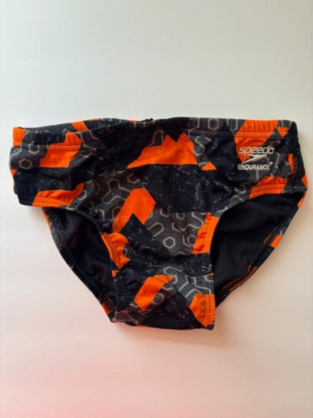 Speedo Ruse Blocks Brief Youth Boys ML 28 Endurance+ Swimwear Orange NEW